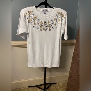 Vintage‎ Victoria Harbour Embellished White Kids Shirt 1980 shoulder pads small